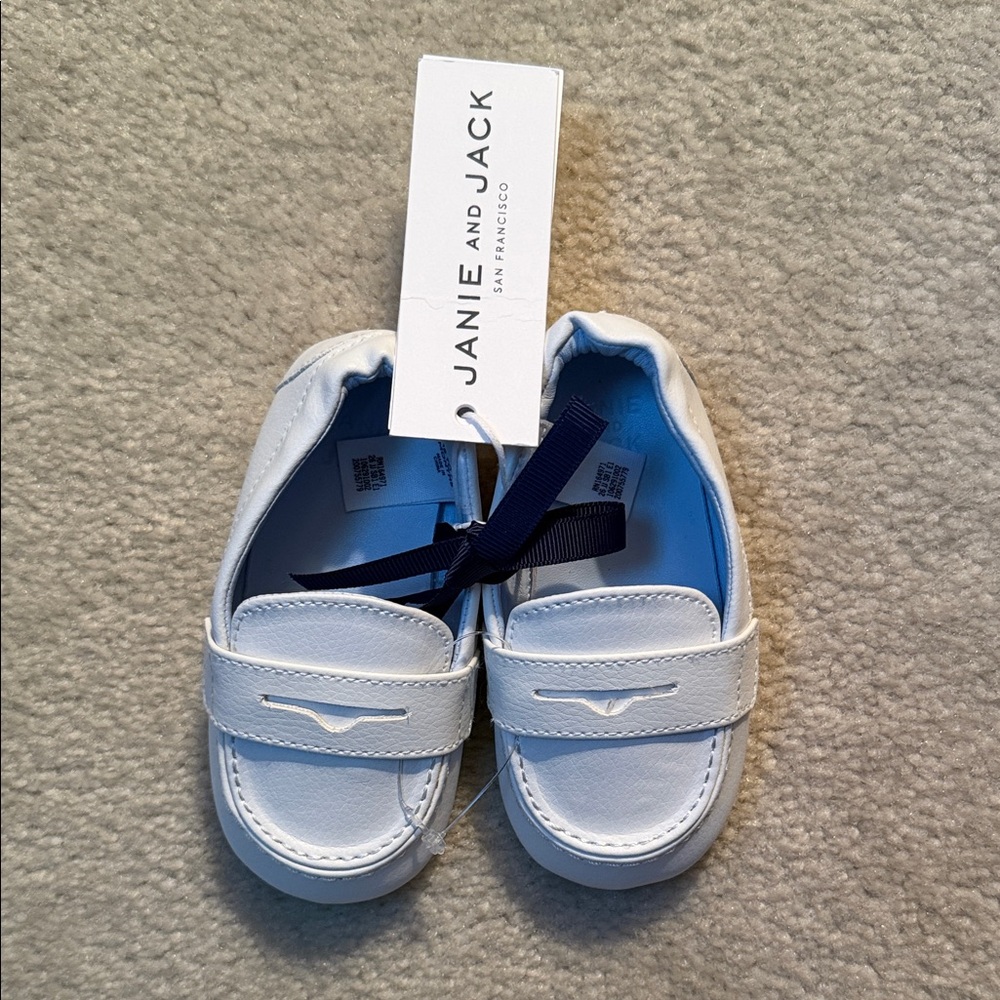Janie and Jack White Leather-Like Moccasin Loafers for Kids